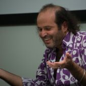 Close-up of Tomer Gardi giving a lecture