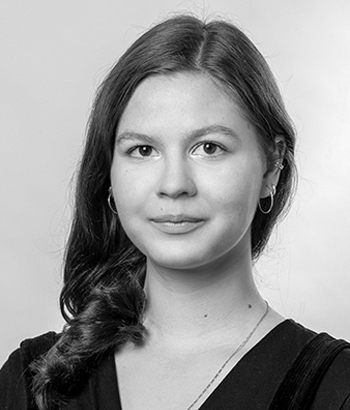 Black and white portrait photo of Palina Mikhailava.