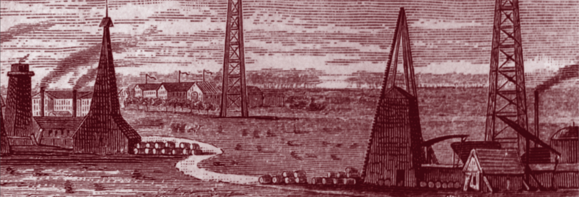 Engraving of an industrial landscape.